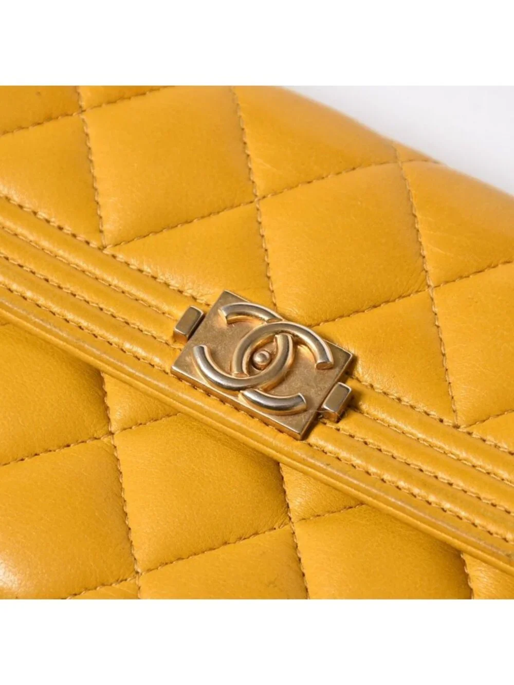 Chanel Boy Wallet CC Logo Lambskin Yellow Gold